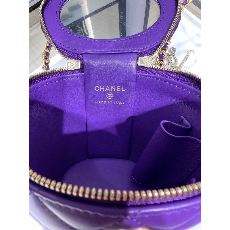 Ch*el Ch*el chain cosmetic bag leather & gold-tone metal purple