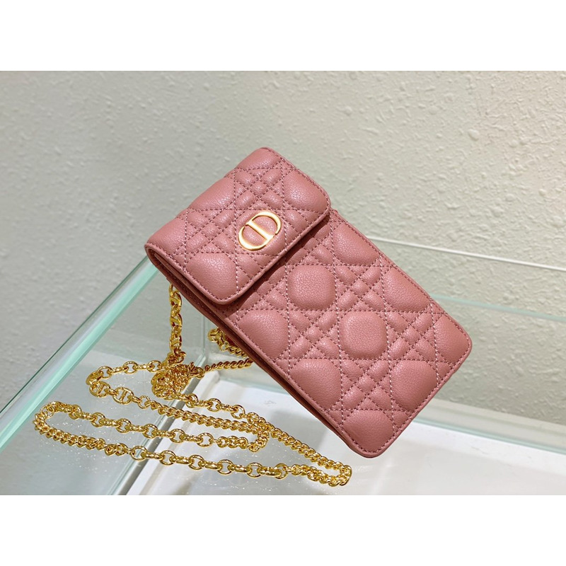 D*or D*or caro phone bag pink soft calfskin cannage