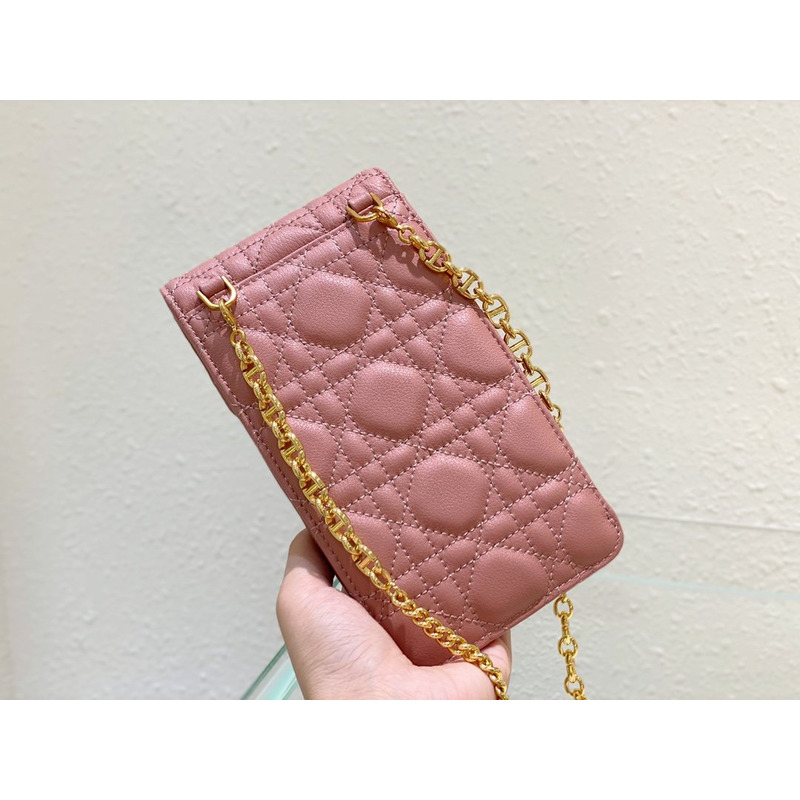 D*or D*or caro phone bag pink soft calfskin cannage