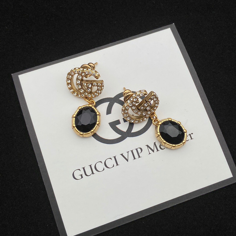 G*u*i double g earrings with black crystals