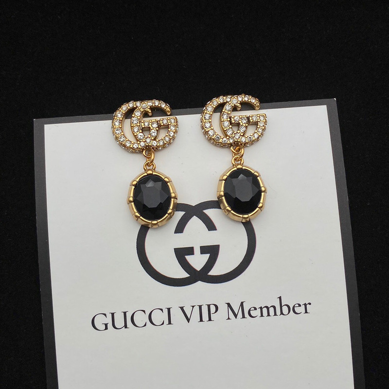 G*u*i double g earrings with black crystals