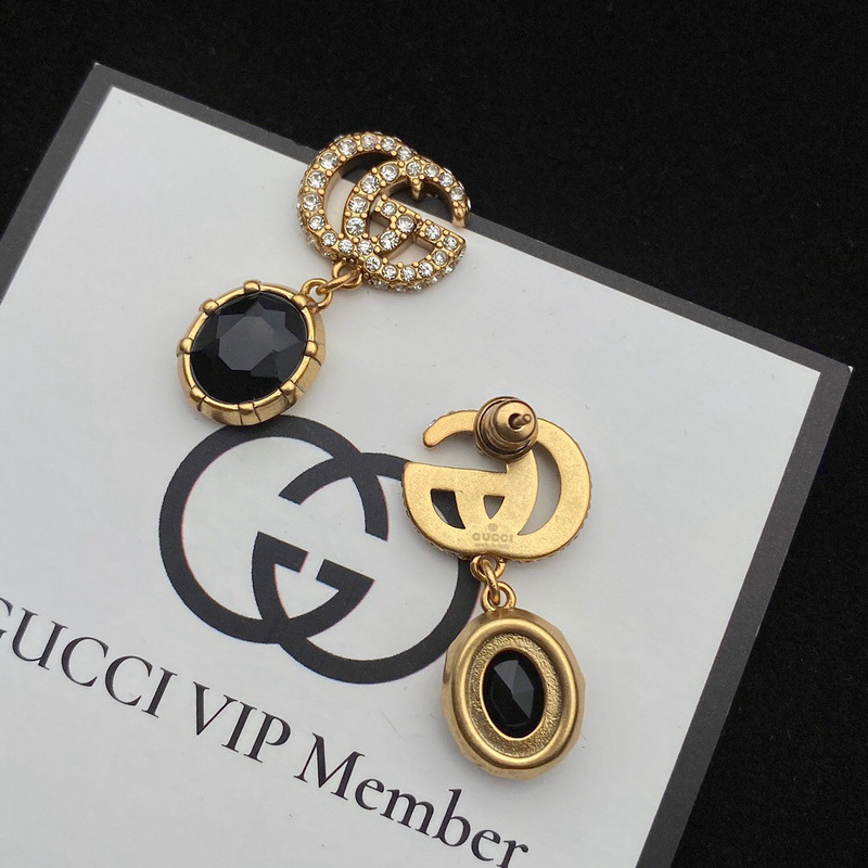 G*u*i double g earrings with black crystals