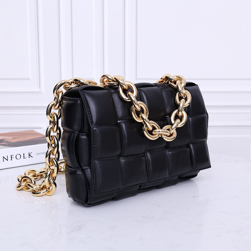 Bo*te*ga ve*ne*ta chain padded cassette gold-tone crossbody bag black