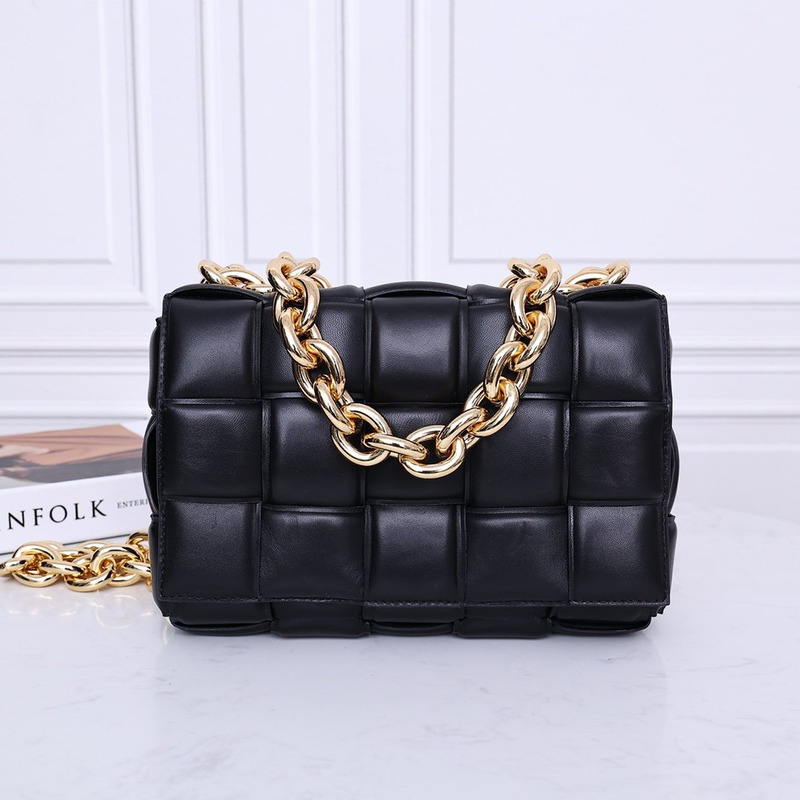 Bo*te*ga ve*ne*ta chain padded cassette gold-tone crossbody bag black