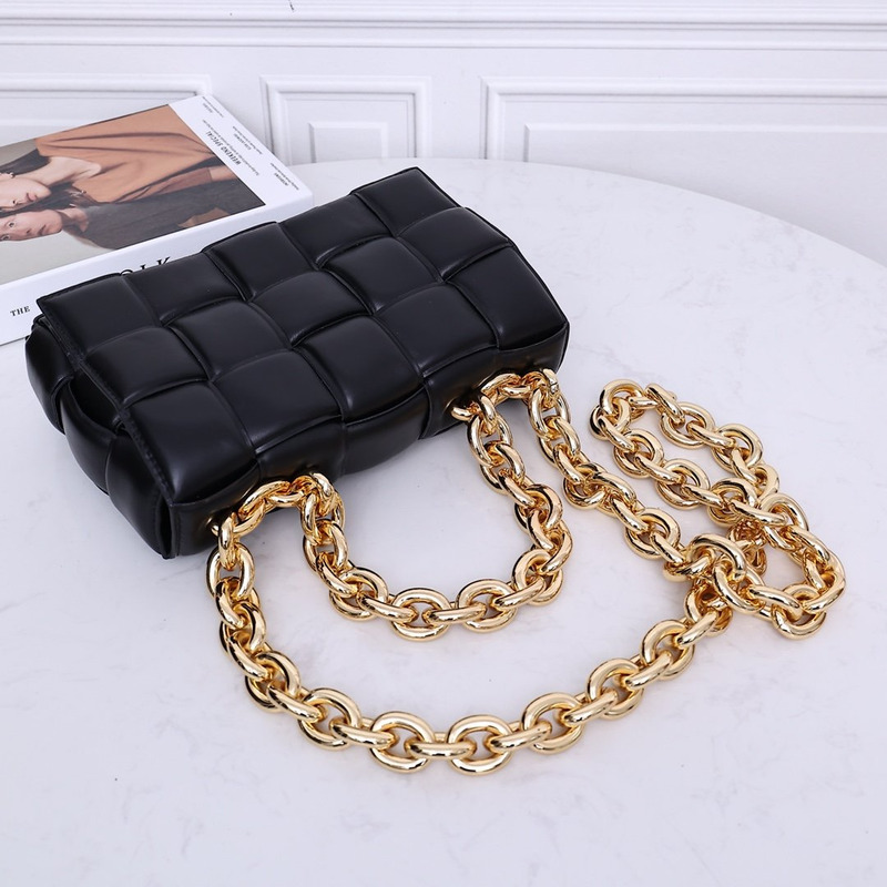 Bo*te*ga ve*ne*ta chain padded cassette gold-tone crossbody bag black