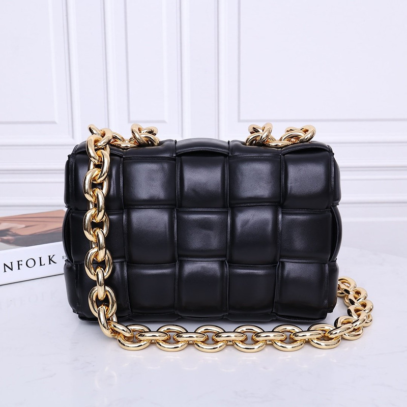 Bo*te*ga ve*ne*ta chain padded cassette gold-tone crossbody bag black