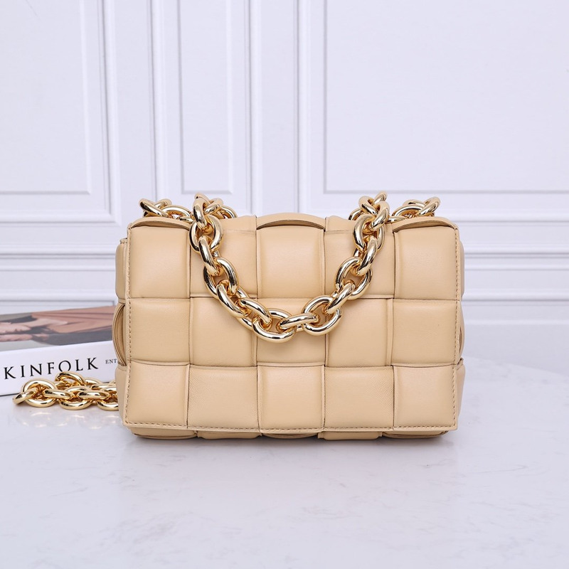 Bo*te*ga ve*ne*ta chain padded cassette gold-tone crossbody bag beige