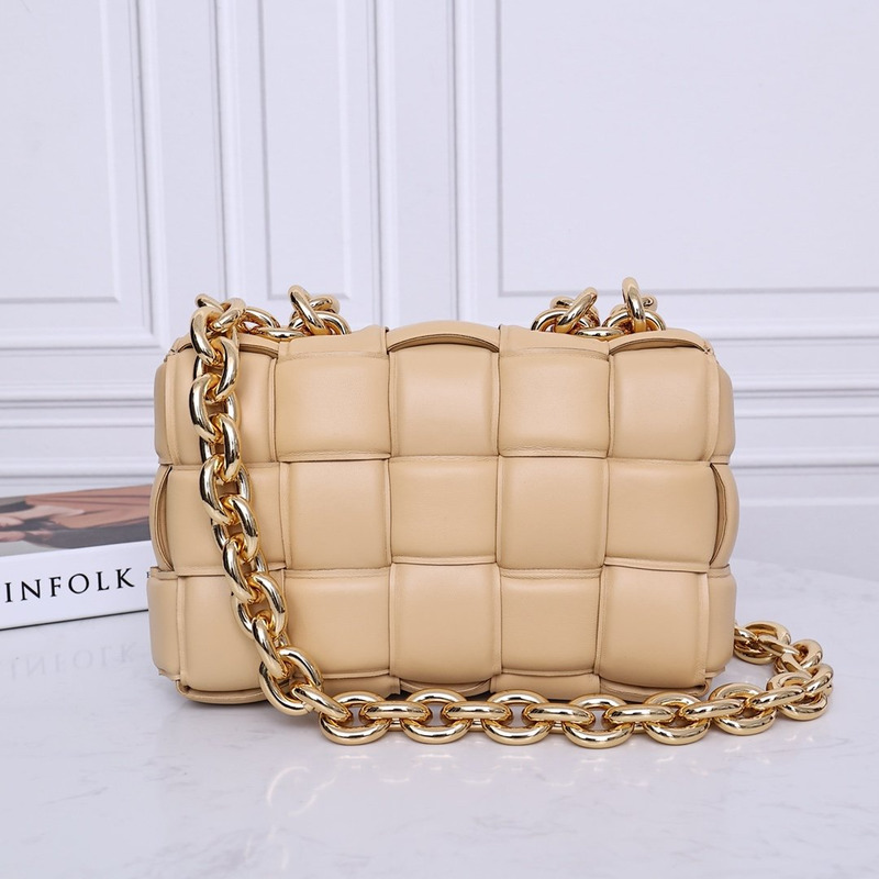 Bo*te*ga ve*ne*ta chain padded cassette gold-tone crossbody bag beige