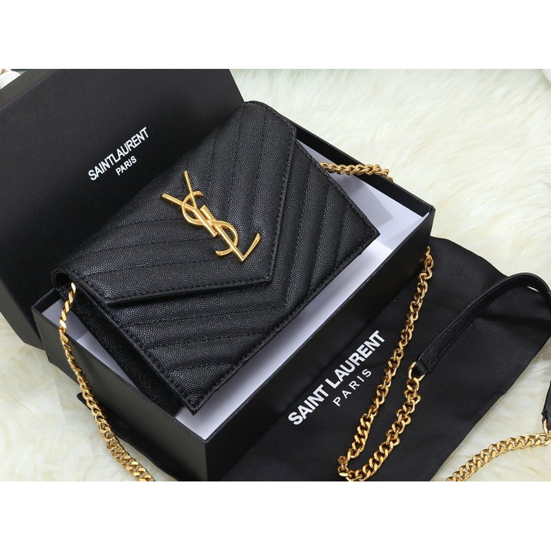 Saint Laurent Monogram Chain Leather Shoulder Bag