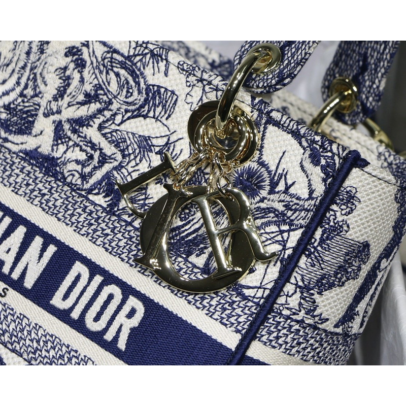 D*or lady d-lite bag toile de jouy embroidery in dark blue