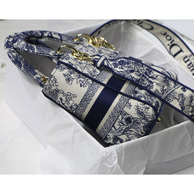 D*or lady d-lite bag toile de jouy embroidery in dark blue