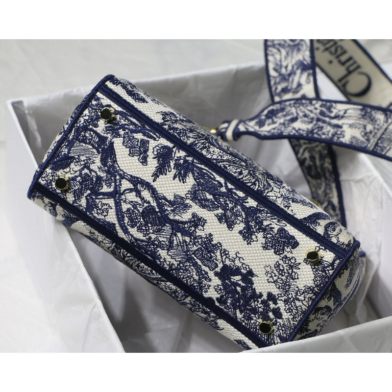 D*or lady d-lite bag toile de jouy embroidery in dark blue