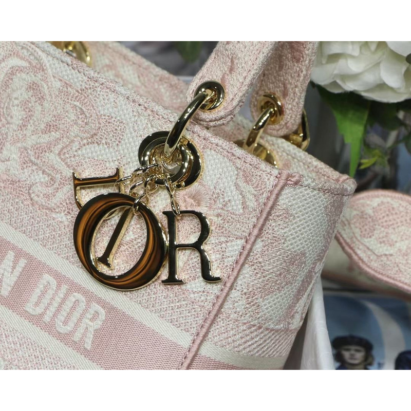 D*or  lady  d-lite bag rose des vents toile de jouy embroidery in light pink