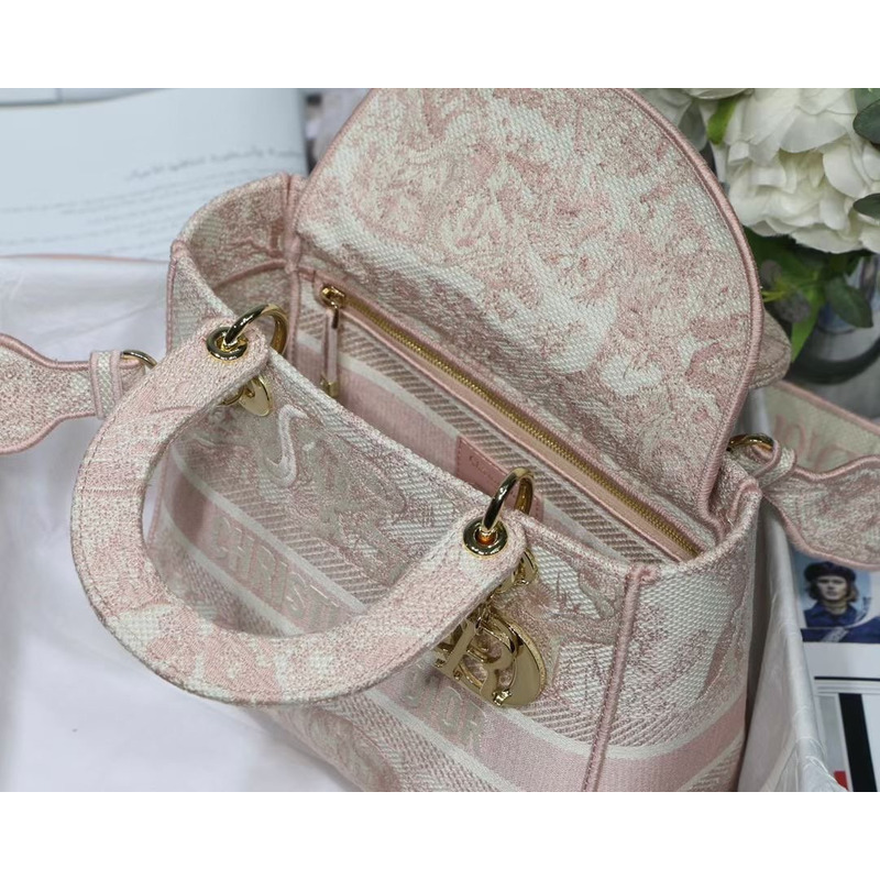 D*or  lady  d-lite bag rose des vents toile de jouy embroidery in light pink