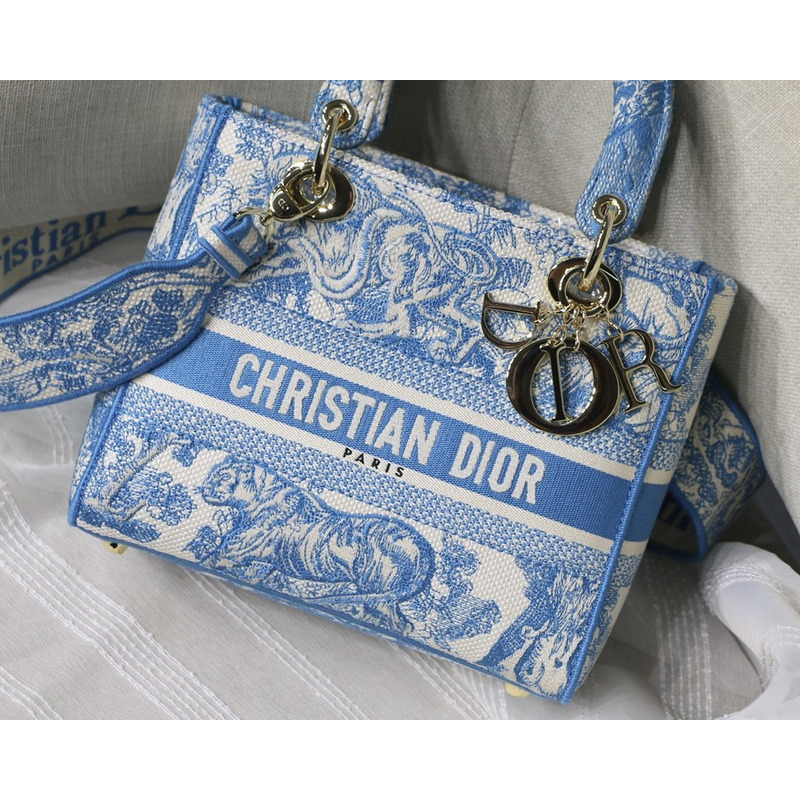 D*or  lady d-lite bag toile de jouy reverse embroidery in fluorescent blue