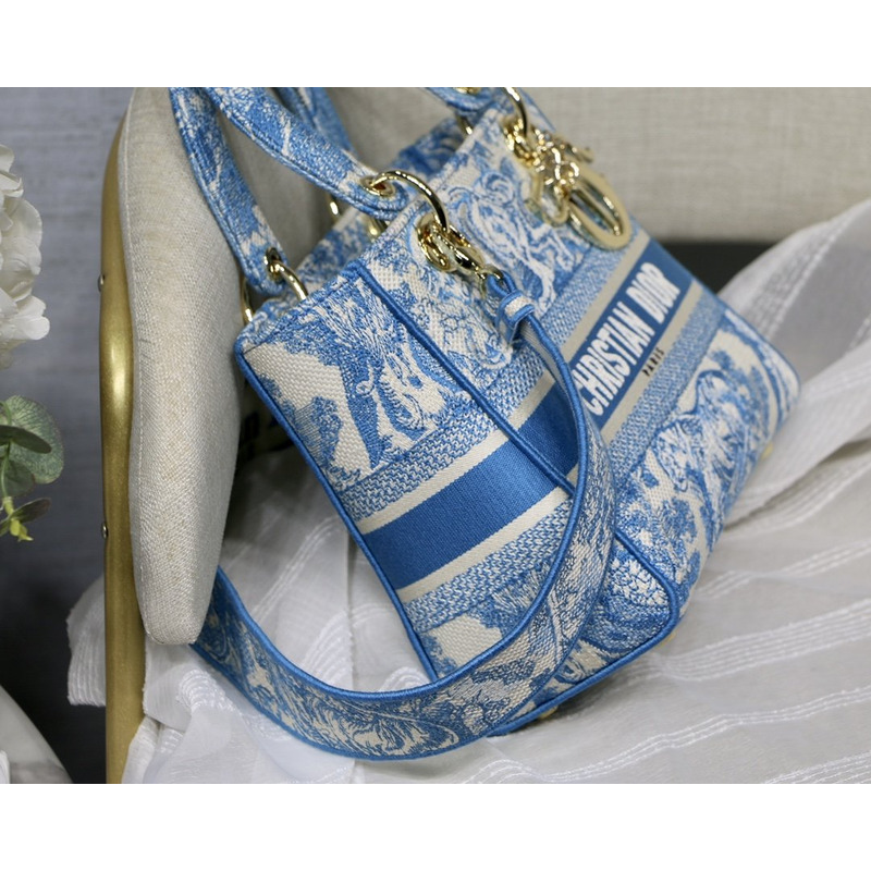 D*or  lady d-lite bag toile de jouy reverse embroidery in fluorescent blue