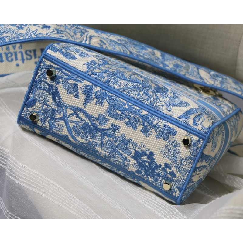 D*or  lady d-lite bag toile de jouy reverse embroidery in fluorescent blue