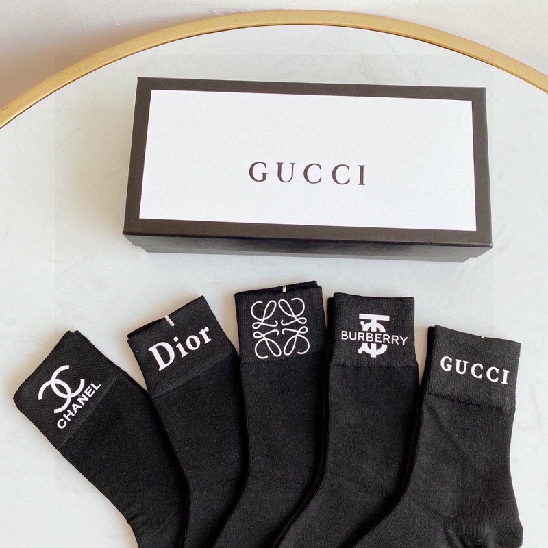 g*u*i+ch*el+d*or+givenchy+B**rry logo crew socks black (5-pair)