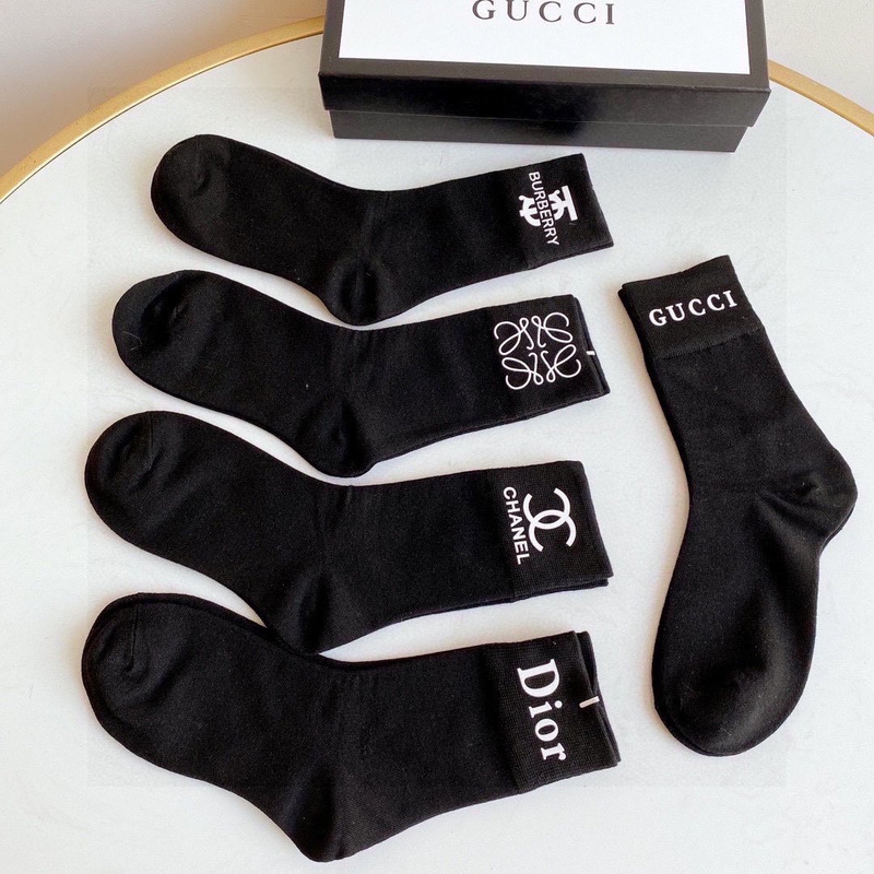 g*u*i+ch*el+d*or+givenchy+B**rry logo crew socks black (5-pair)