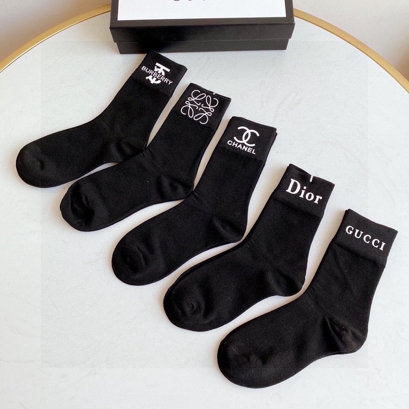 g*u*i+ch*el+d*or+givenchy+B**rry logo crew socks black (5-pair)