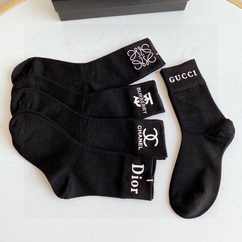 g*u*i+ch*el+d*or+givenchy+B**rry logo crew socks black (5-pair)