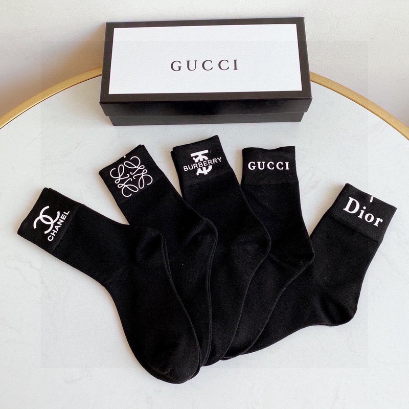 g*u*i+ch*el+d*or+givenchy+B**rry logo crew socks black (5-pair)