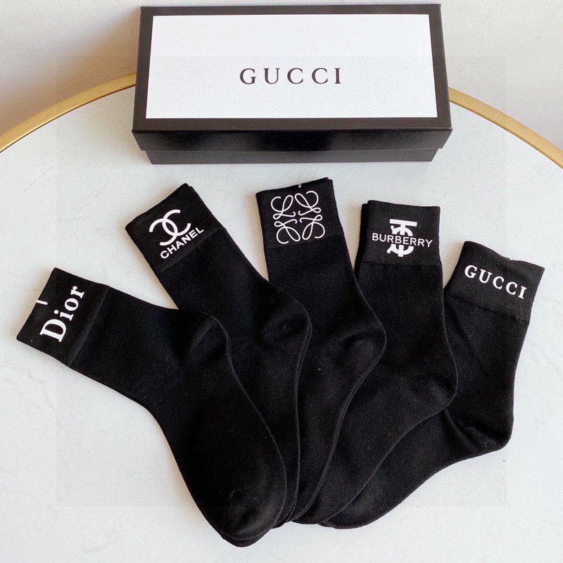 g*u*i+ch*el+d*or+givenchy+B**rry logo crew socks black (5-pair)