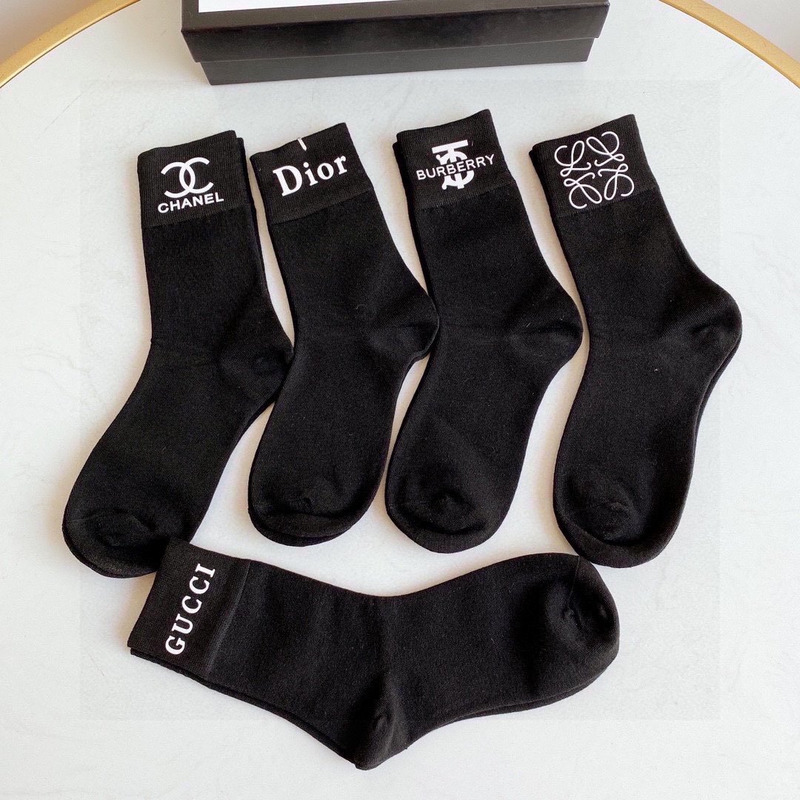 g*u*i+ch*el+d*or+givenchy+B**rry logo crew socks black (5-pair)