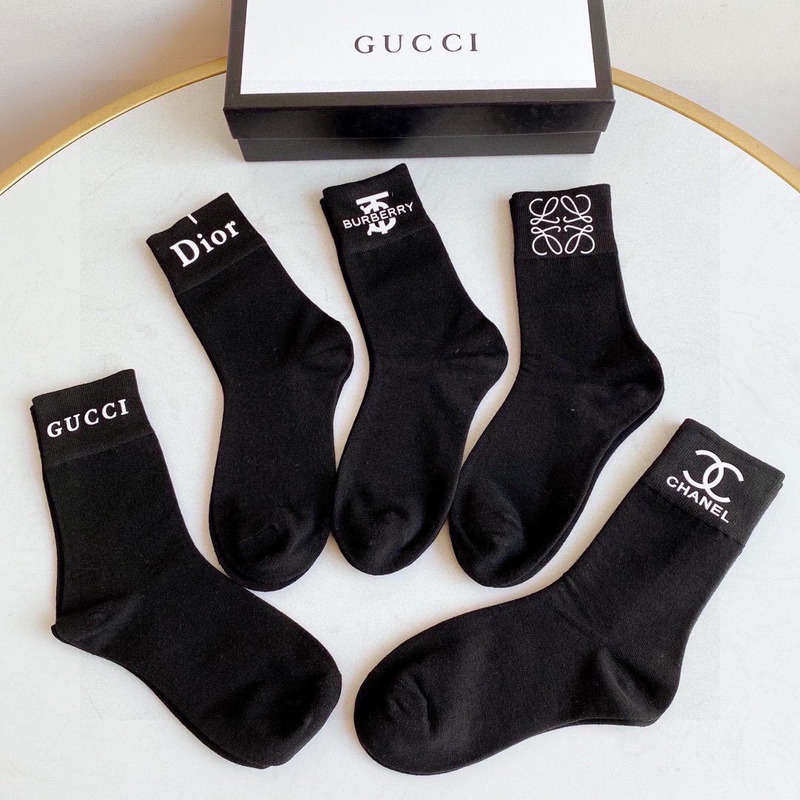 g*u*i+ch*el+d*or+givenchy+B**rry logo crew socks black (5-pair)