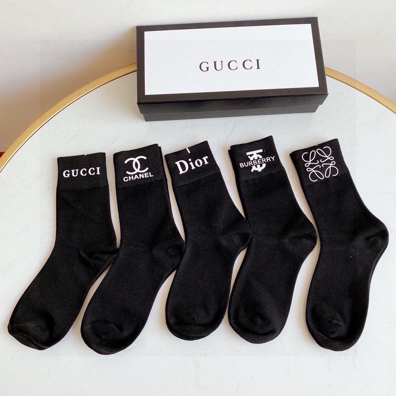 g*u*i+ch*el+d*or+givenchy+B**rry logo crew socks black (5-pair)