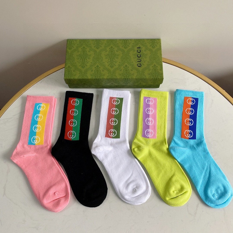 G*u*i logo multi-color cotton crew socks (5-pair)