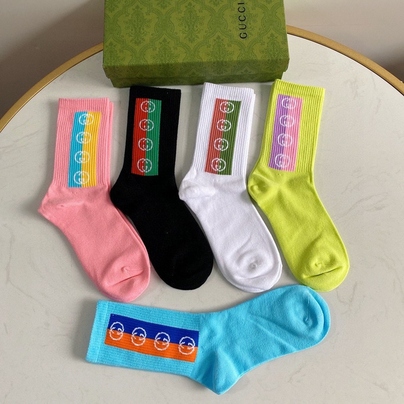 G*u*i logo multi-color cotton crew socks (5-pair)