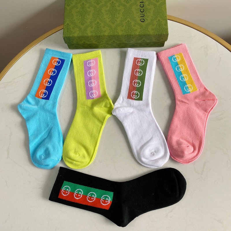 G*u*i logo multi-color cotton crew socks (5-pair)