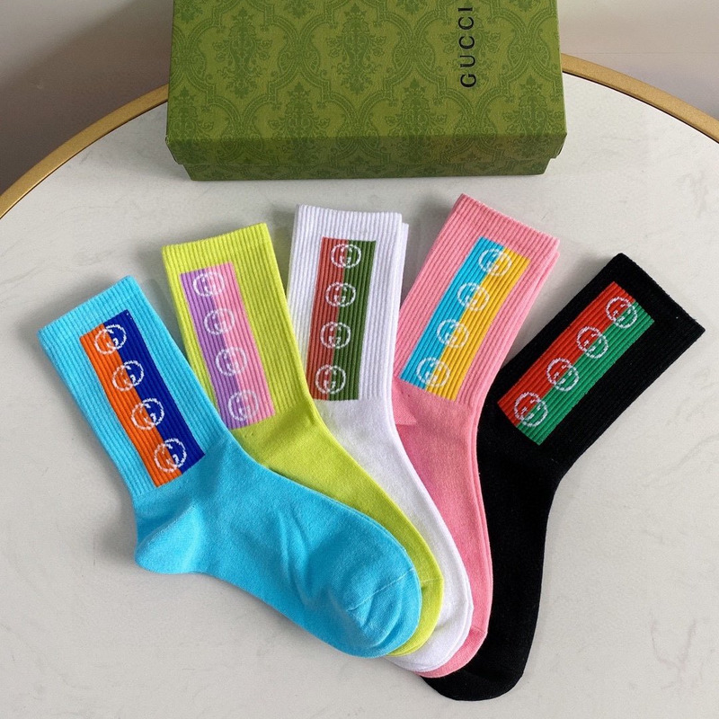 G*u*i logo multi-color cotton crew socks (5-pair)