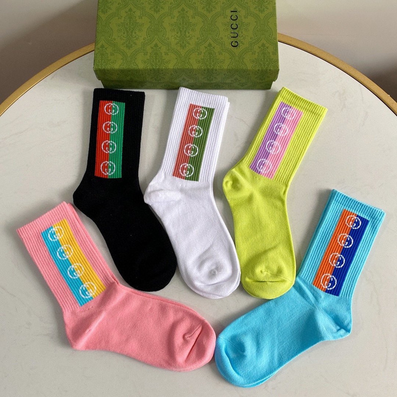 G*u*i logo multi-color cotton crew socks (5-pair)