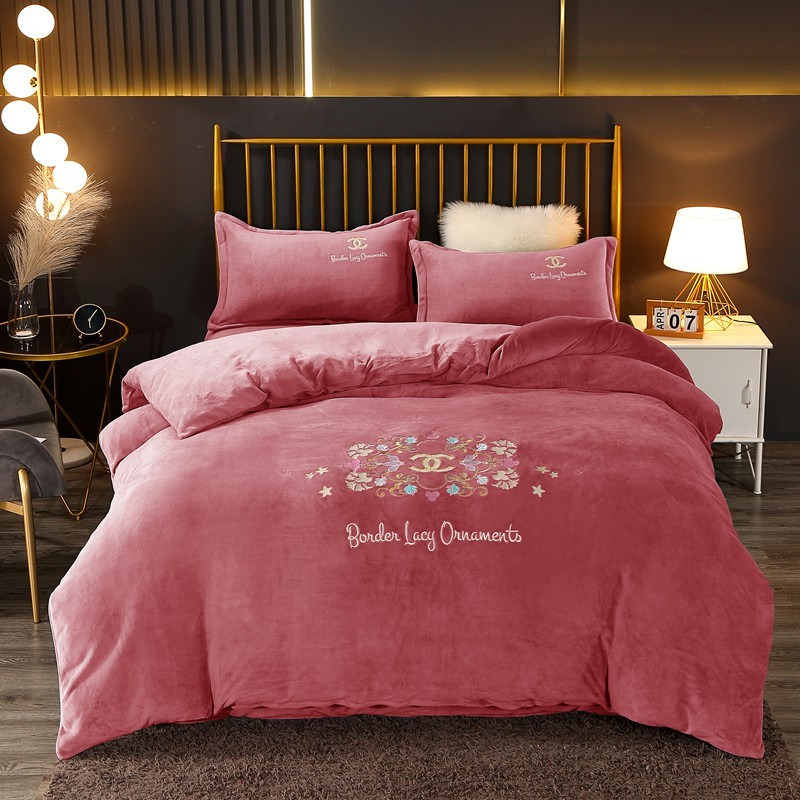 Ch*el four piece bed suit bedding embroidered logo & flowers