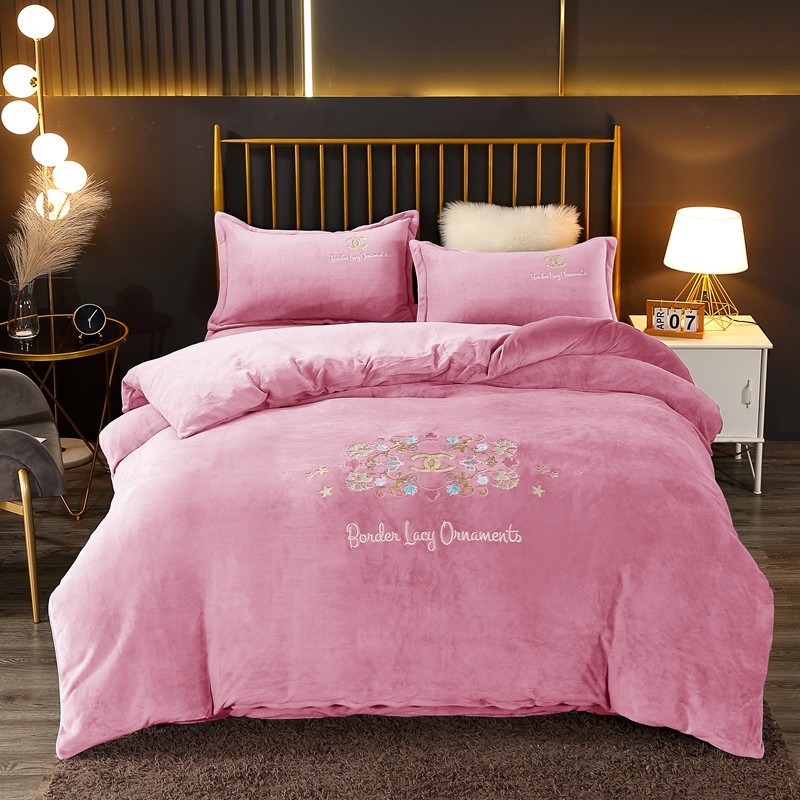 Ch*el four piece bed suit bedding embroidered logo & flowers