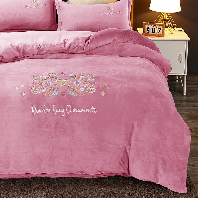 Ch*el four piece bed suit bedding embroidered logo & flowers