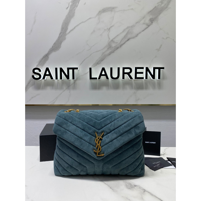 Saint Laurent LouLou Medium Quilted Suede Shoulder Bag Green