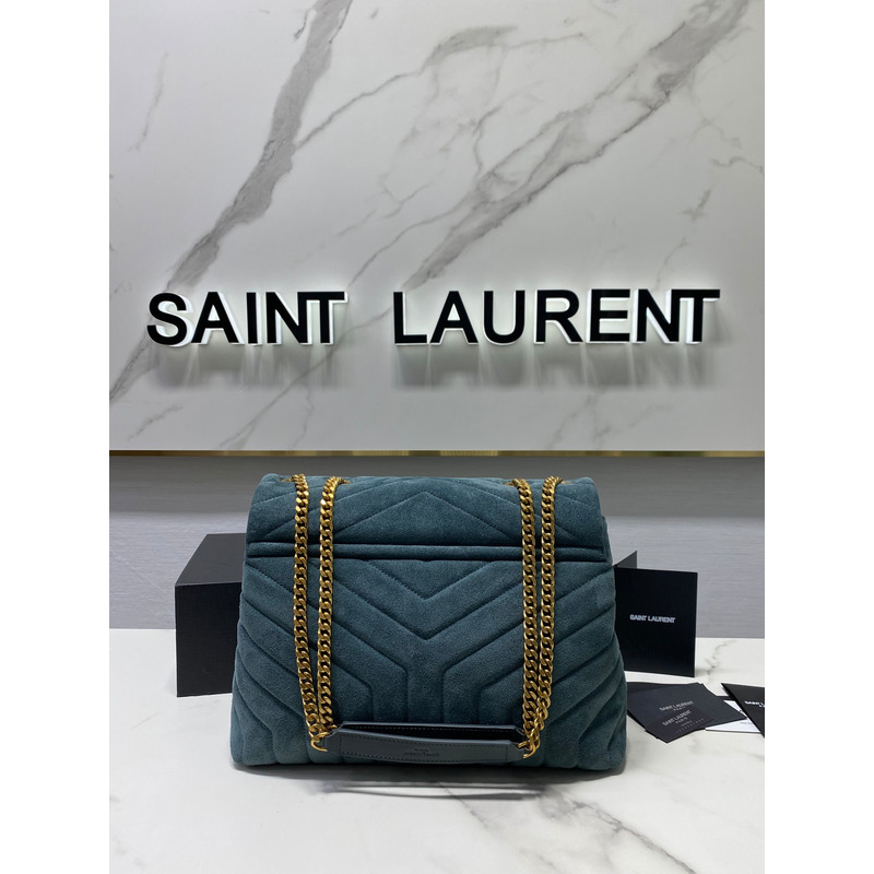 Saint Laurent LouLou Medium Quilted Suede Shoulder Bag Green