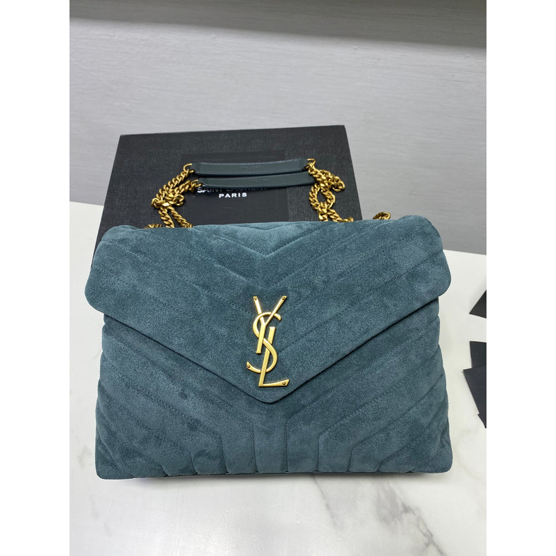 Saint Laurent LouLou Medium Quilted Suede Shoulder Bag Green