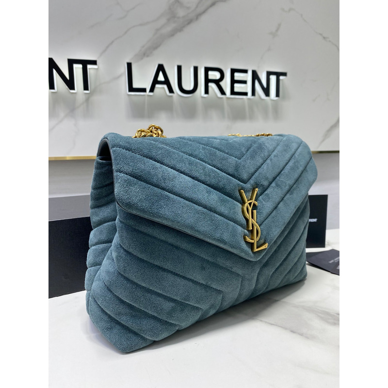 Saint Laurent LouLou Medium Quilted Suede Shoulder Bag Green