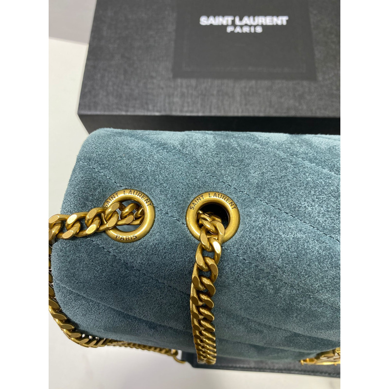 Saint Laurent LouLou Medium Quilted Suede Shoulder Bag Green