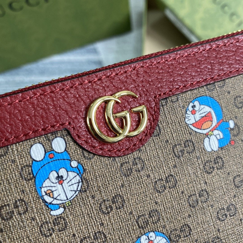 G*u*i doraemon gg zip around wallet cherry red