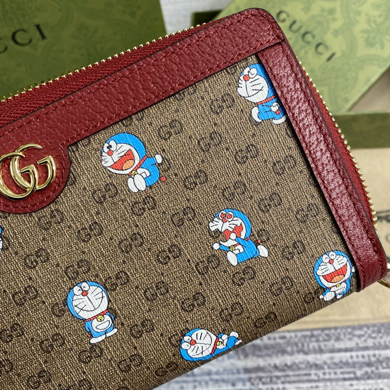 G*u*i doraemon gg zip around wallet cherry red