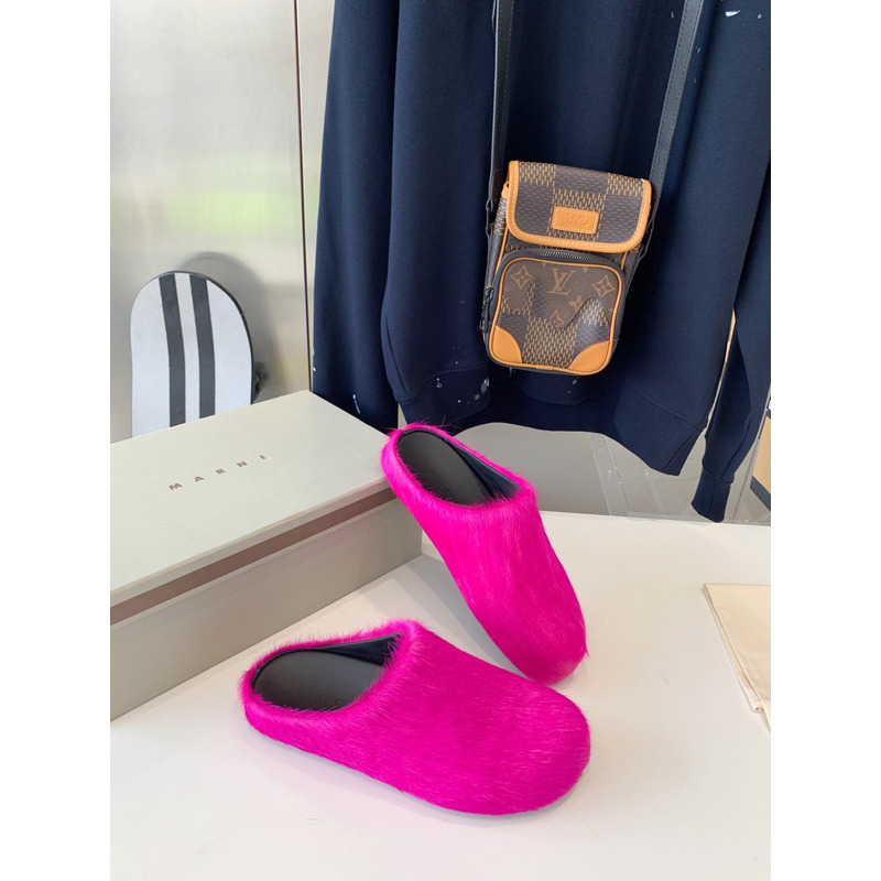 Marni Fuchsia Long Hair Calfskin Fussbett Sabot