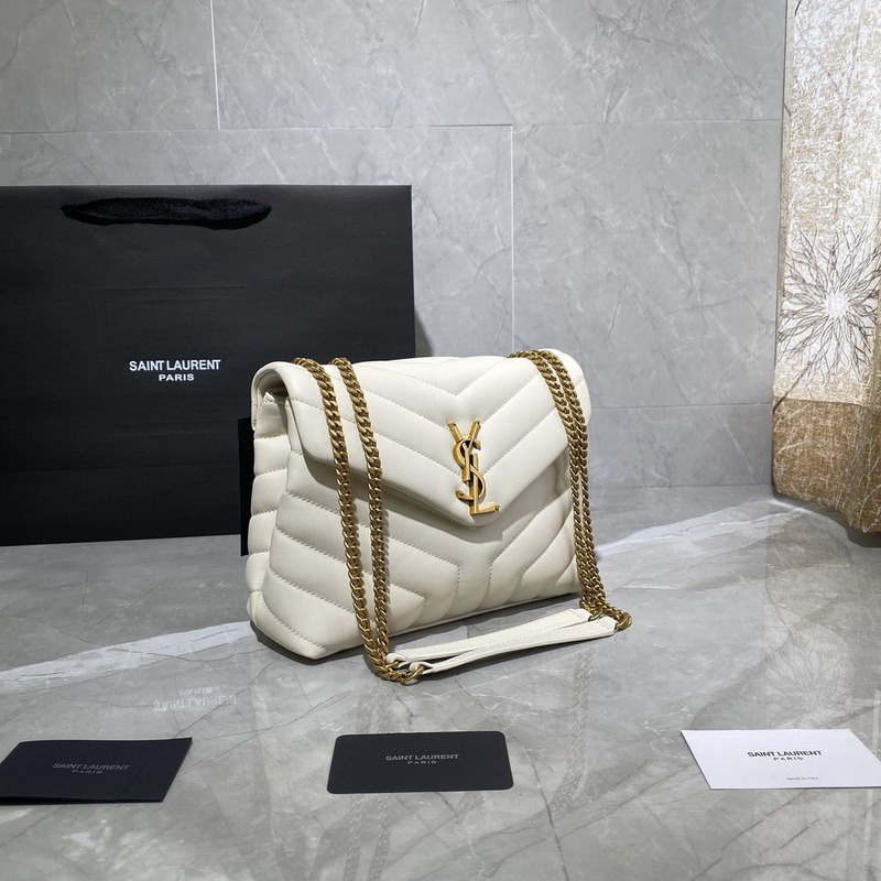 Saint Laurent Loulou Small Quilted Leather Shoulder Bag White