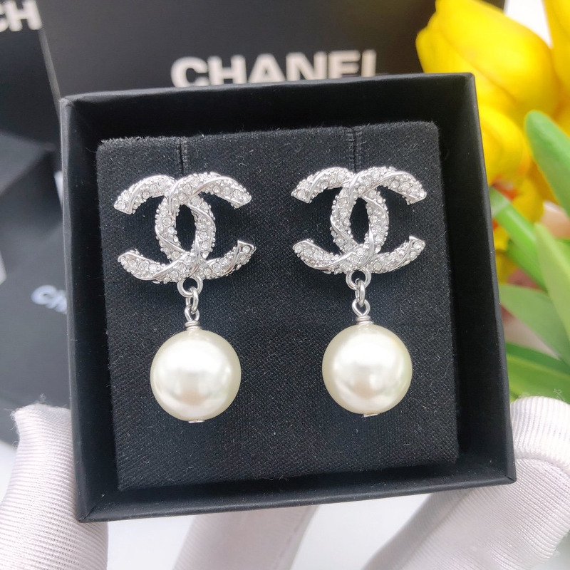 Ch*el crystal pearl drop earrings