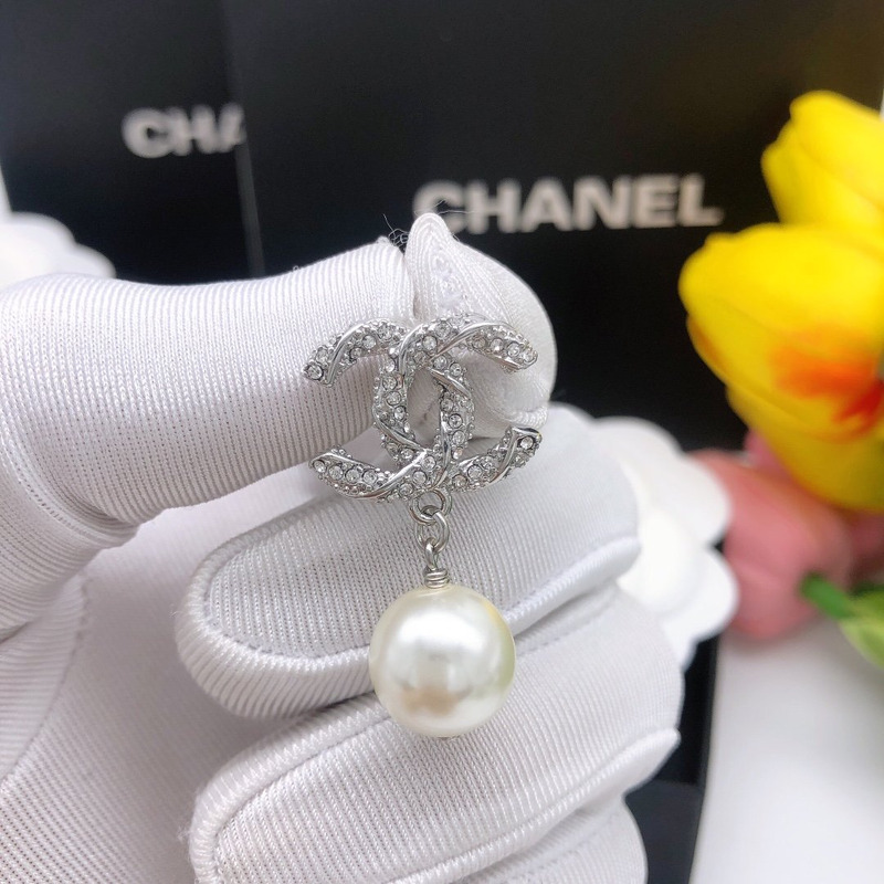 Ch*el crystal pearl drop earrings