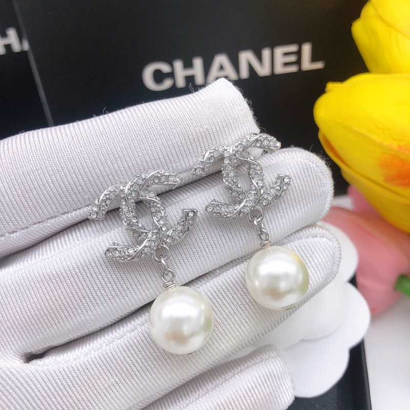 Ch*el crystal pearl drop earrings